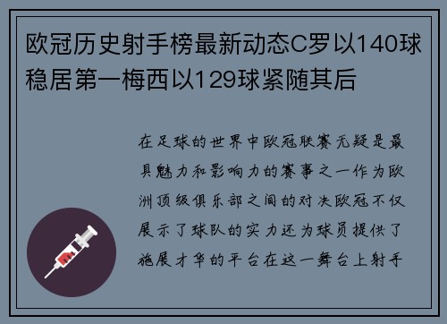 欧冠历史射手榜最新动态C罗以140球稳居第一梅西以129球紧随其后
