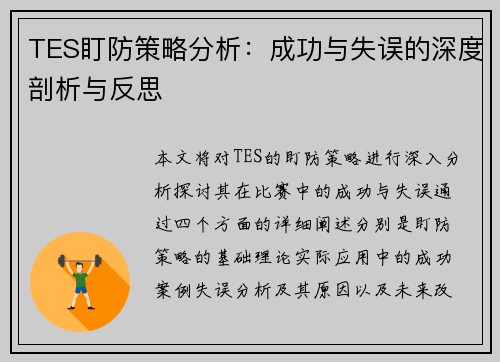 TES盯防策略分析：成功与失误的深度剖析与反思