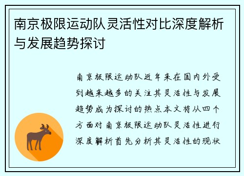 南京极限运动队灵活性对比深度解析与发展趋势探讨
